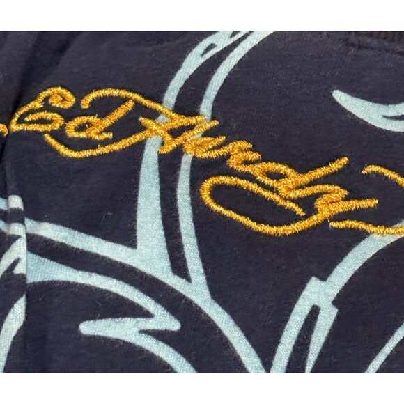 Ed Hardy Golden Rose of Love Track Lounge Pants Navy Embroidered HTF Size M NWOT - Picture 9 of 13